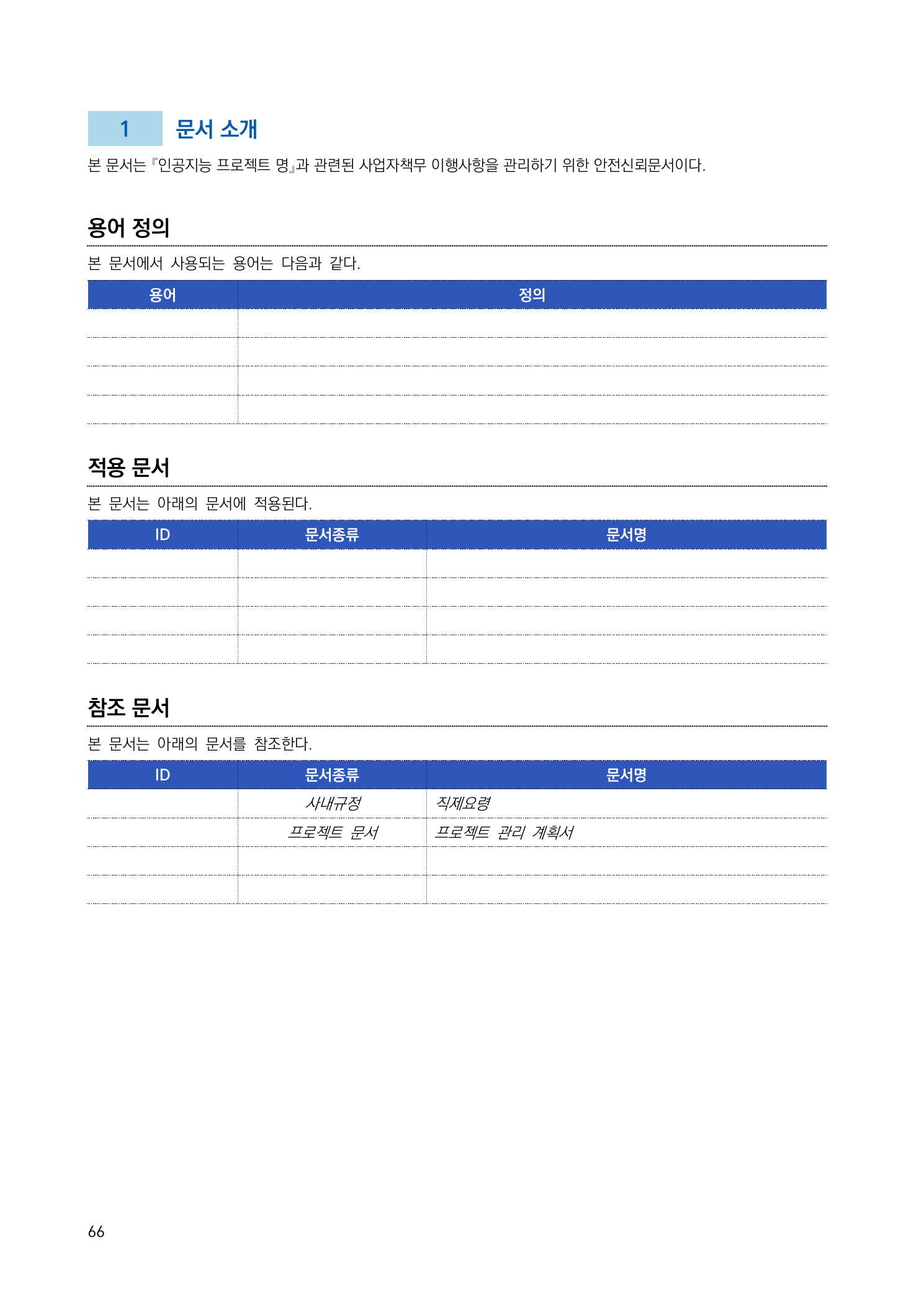 문서 소개와 적용 문서 양식
