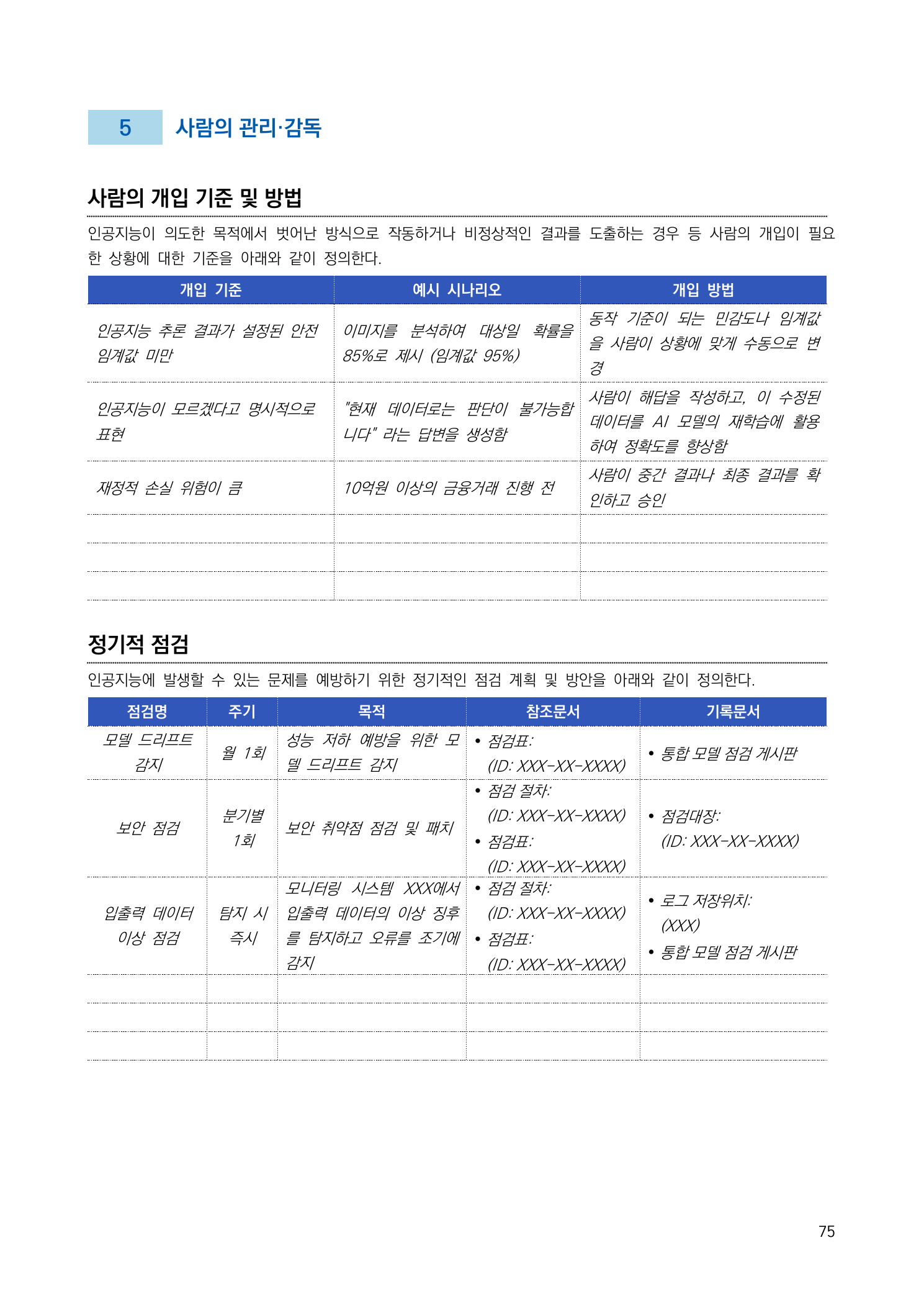 사람의 개입 기준과 정기 점검